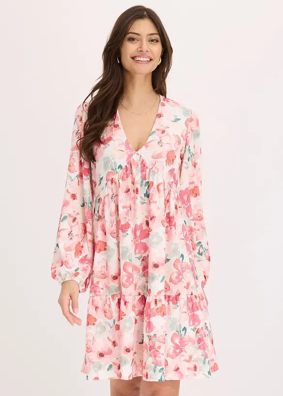 Tunika-Kleid aus leichtem Crêpe in beige von vorne (Totalaufnahme) - bonprix Tunika-Kleid aus leichtem Crêpe in beige von vorne (Totalaufnahme) - bonprix