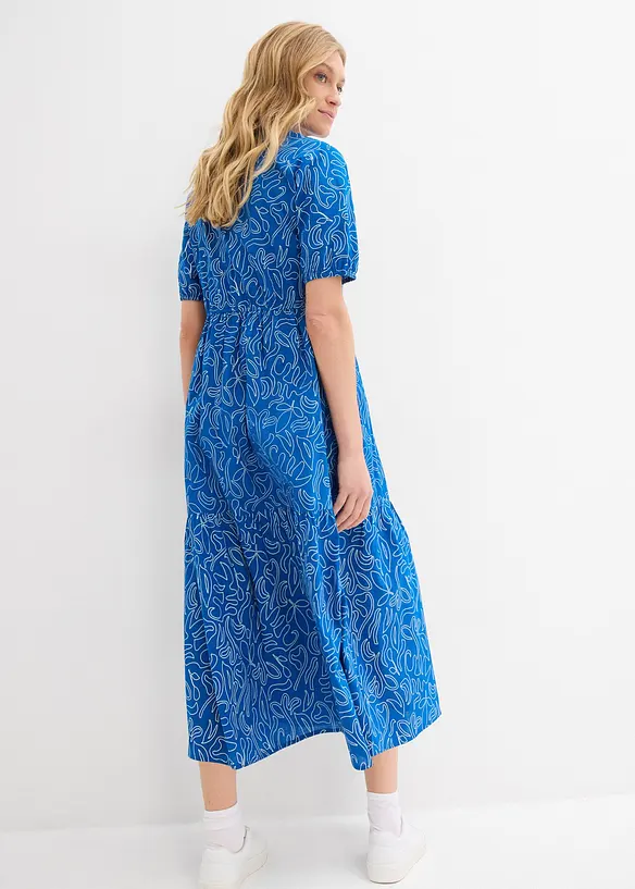 Weites Midikleid aus reiner Baumwolle in blau von hinten (Totalaufnahme) - bonprix Weites Midikleid aus reiner Baumwolle in blau von hinten (Totalaufnahme) - bonprix