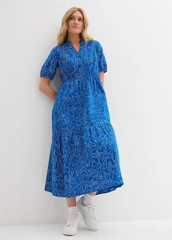 Weites Midikleid aus reiner Baumwolle in blau von vorne (Totalaufnahme) - bonprix Weites Midikleid aus reiner Baumwolle in blau von vorne (Totalaufnahme) - bonprix