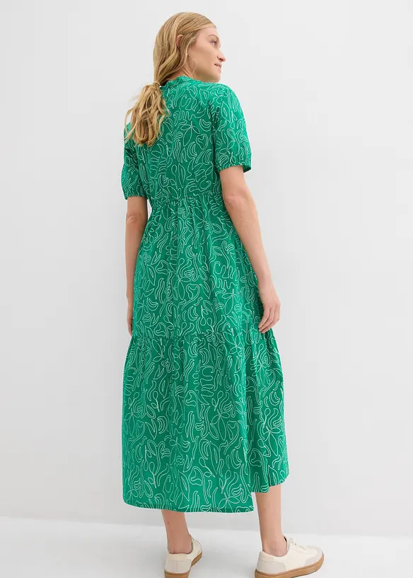 Weites Midikleid aus reiner Baumwolle in grün von hinten (Totalaufnahme) - bonprix Weites Midikleid aus reiner Baumwolle in grün von hinten (Totalaufnahme) - bonprix