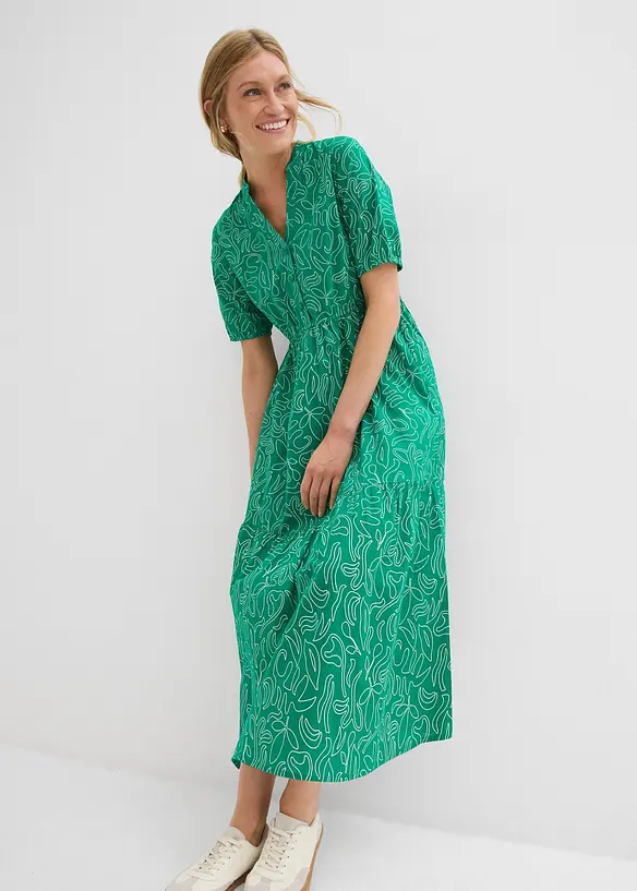 Weites Midikleid aus reiner Baumwolle in grün von vorne (Totalaufnahme) - bonprix Weites Midikleid aus reiner Baumwolle in grün von vorne (Totalaufnahme) - bonprix