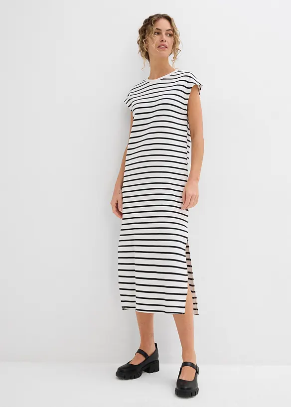 Jerseykleid aus reiner Baumwolle in weiß von vorne (Totalaufnahme) - bonprix