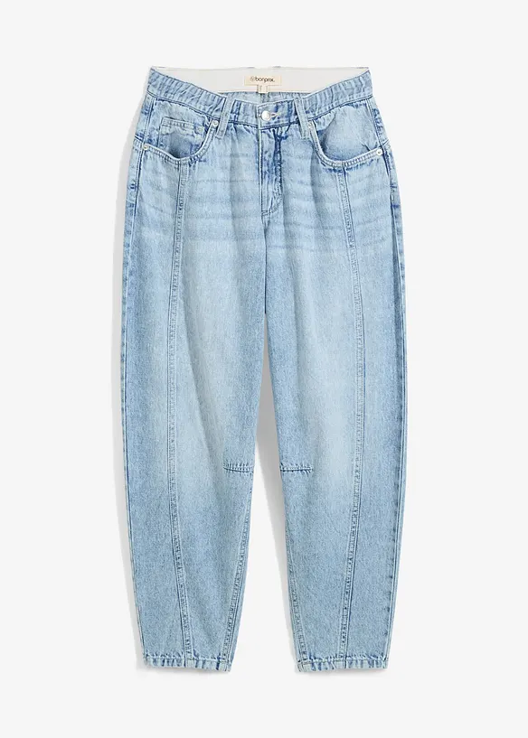 Barrel-Jeans Mid Waist, cropped in blau von vorne - bonprix