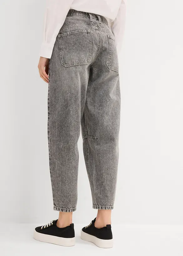 Barrel-Jeans Mid Waist, cropped in grau von hinten - bonprix