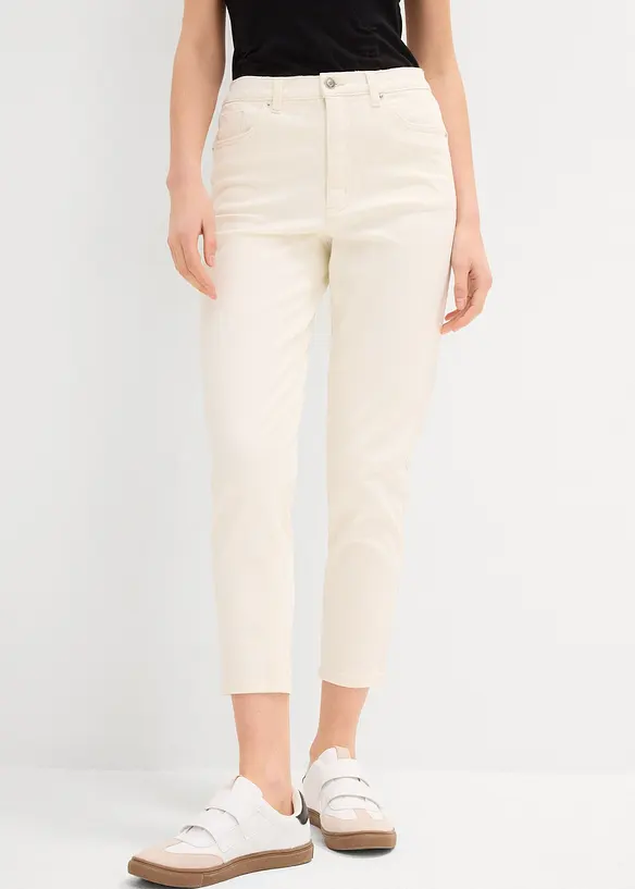 Mom-Jeans High Waist, cropped in weiß von vorne - bonprix