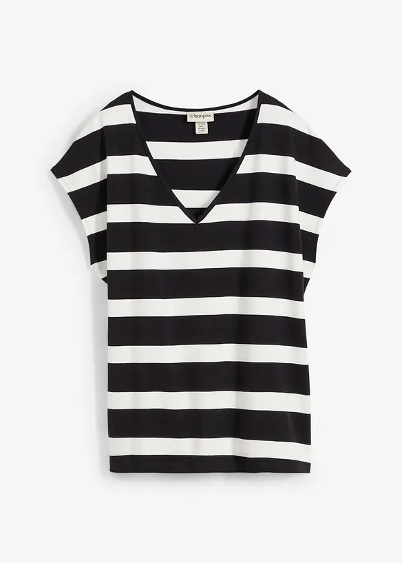 Gestreiftes Strickshirt in schwarz von vorne - bonprix