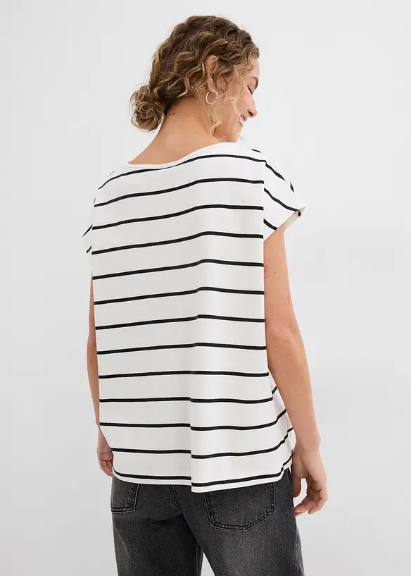 Gestreiftes Strickshirt in weiß von hinten (im Anschnitt) - bonprix