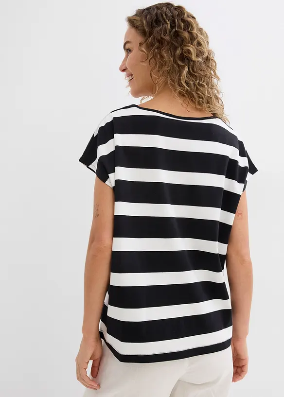 Gestreiftes Strickshirt in schwarz von hinten (im Anschnitt) - bonprix