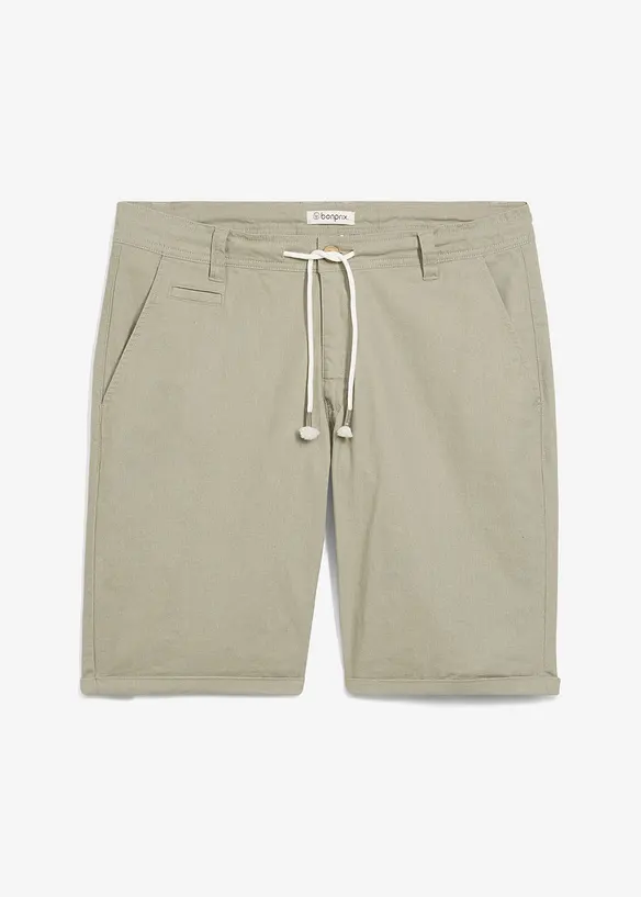Regular Fit Bermuda aus luftigem Leinen-Mix in grün von vorne - bonprix