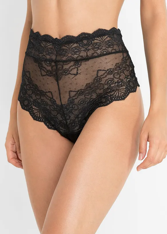 High Waist Slip  aus zarter Spitze in schwarz von vorne - bonprix