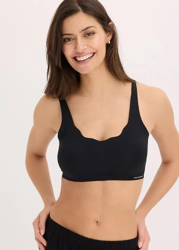 Wattierter Feel Comfort Lasercut T-Shirt-BH ohne Bügel in schwarz von vorne (im Anschnitt) - bonprix Wattierter Feel Comfort Lasercut T-Shirt-BH ohne Bügel in schwarz von vorne (im Anschnitt) - bonprix
