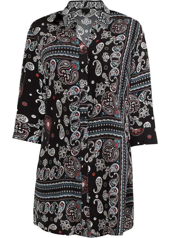 Longbluse aus reiner Viskose in schwarz - bonprix