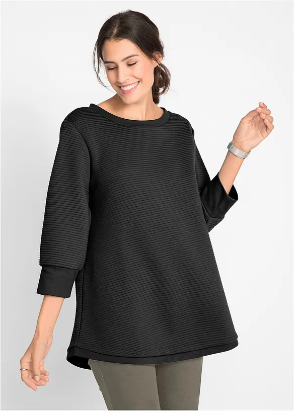 Langes Sweatshirt mit Viskose in schwarz von vorne (im Anschnitt) - bonprix Langes Sweatshirt mit Viskose in schwarz von vorne (im Anschnitt) - bonprix