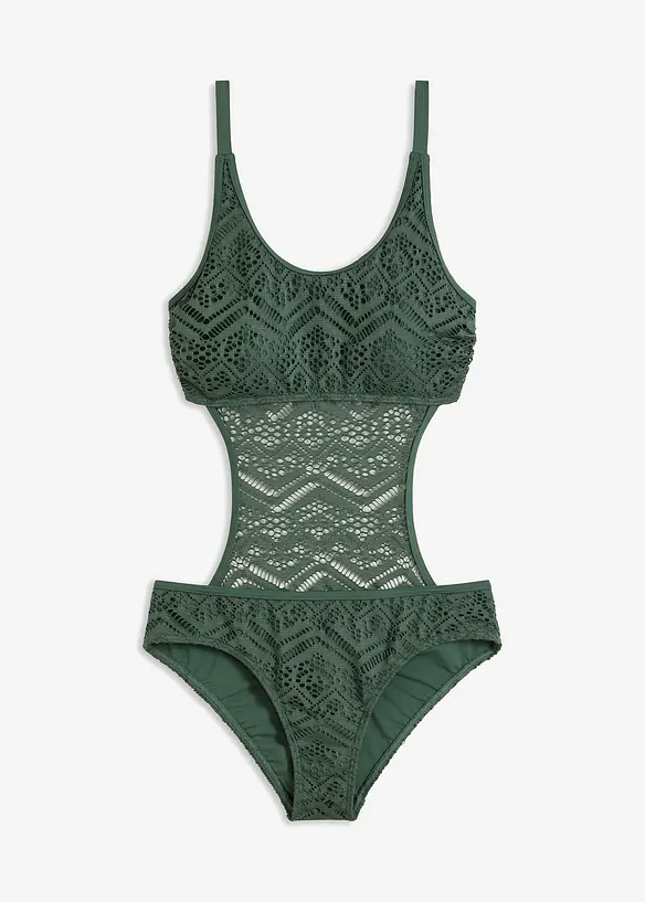 Monokini mit Spitze in grün von vorne - bonprix