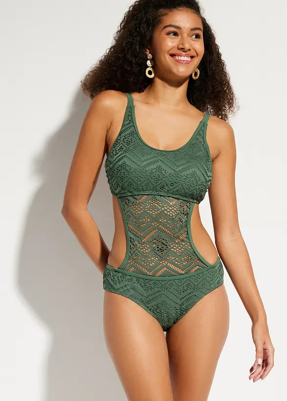 Monokini mit Spitze in grün von vorne (Totalaufnahme) - bonprix