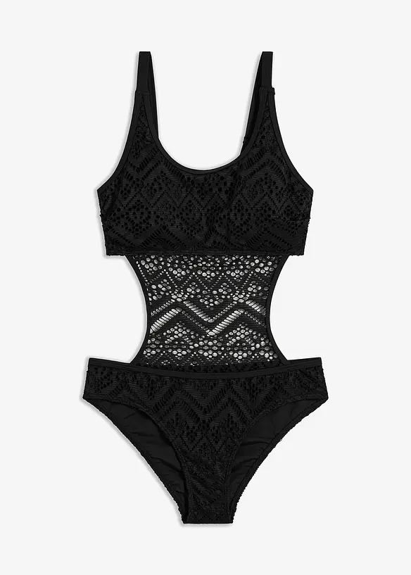 Monokini mit Spitze in schwarz von vorne - bonprix