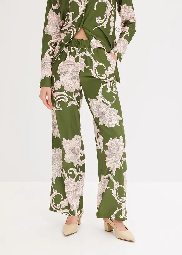 Palazzo-Hose aus fließendem Satin in grün von vorne - bonprix Palazzo-Hose aus fließendem Satin in grün von vorne - bonprix