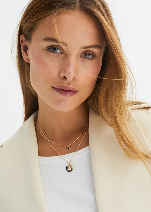 Kettenset (2-tlg. Set) mit Herzanhängern in gold von vorne (im Anschnitt) - bonprix