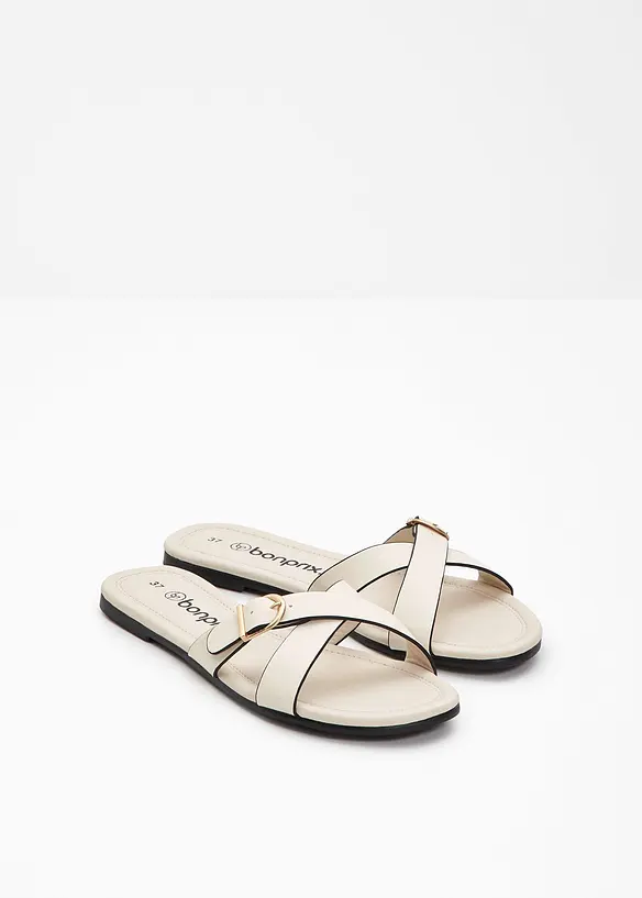 Pantoletten mit dekorativer Schnalle in beige - bonprix