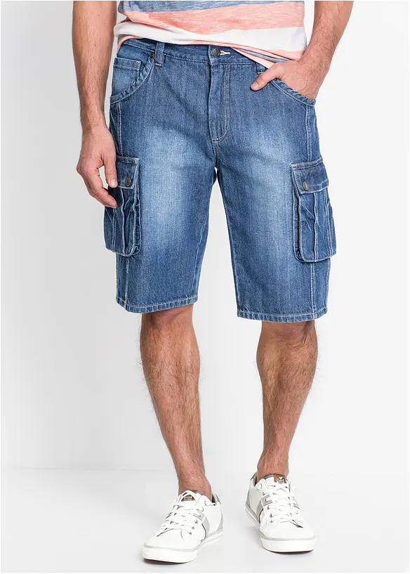 Cargo-Jeans-Bermuda Regular Fit in blau von vorne - bonprix