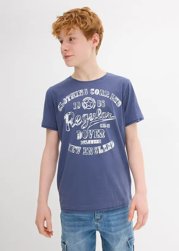 T-Shirt aus reiner Bio-Baumwolle (2er Pack) in blau von vorne (im Anschnitt) - bonprix