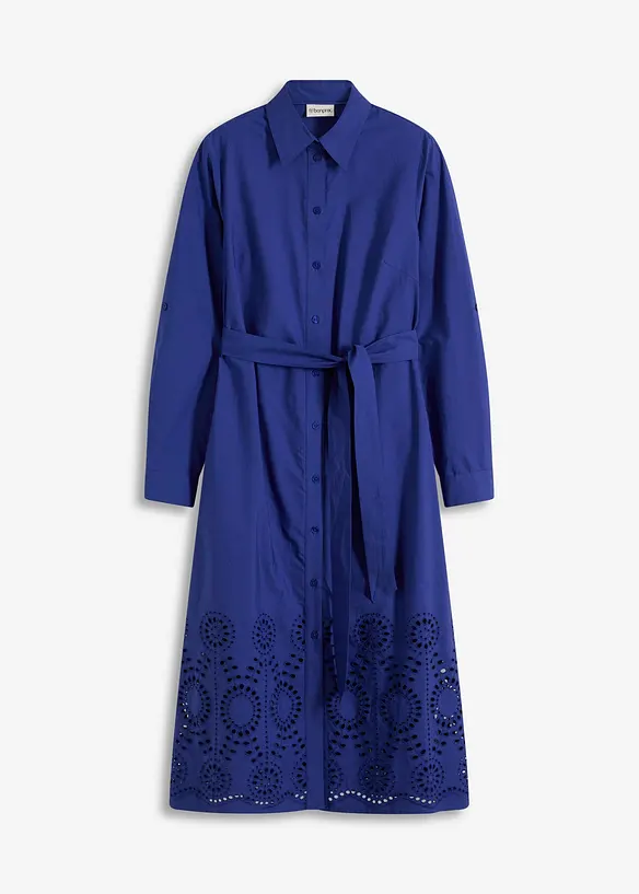 Hemdblusenkleid mit Lochstickerei in blau von vorne - bonprix Hemdblusenkleid mit Lochstickerei in blau von vorne - bonprix