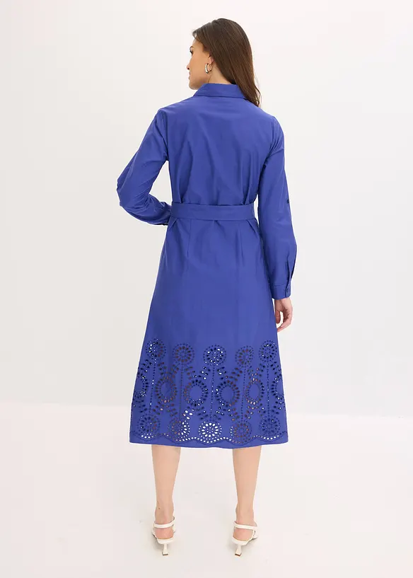 Hemdblusenkleid mit Lochstickerei in blau von hinten (Totalaufnahme) - bonprix Hemdblusenkleid mit Lochstickerei in blau von hinten (Totalaufnahme) - bonprix