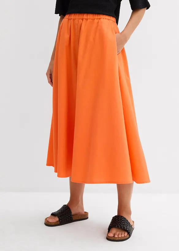 Midirock aus Leinen-Mix in orange von vorne - bonprix