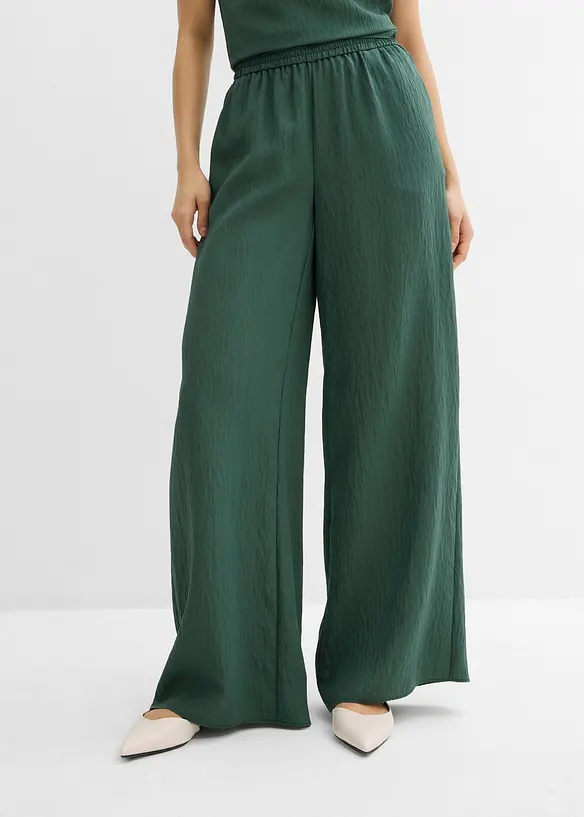 Hose aus strukturiertem Crinkle-Viskose-Mix in grün von vorne - bonprix