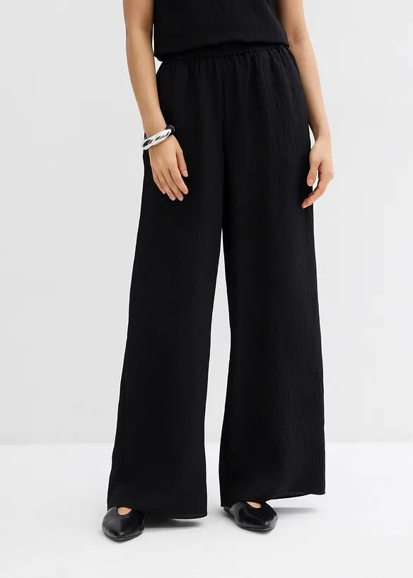 Hose aus strukturiertem Crinkle-Viskose-Mix in schwarz von vorne - bonprix