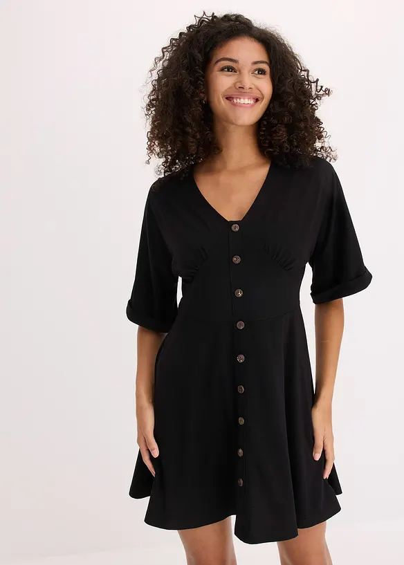 Tailliertes Minikleid in schwarz von vorne (Totalaufnahme) - bonprix