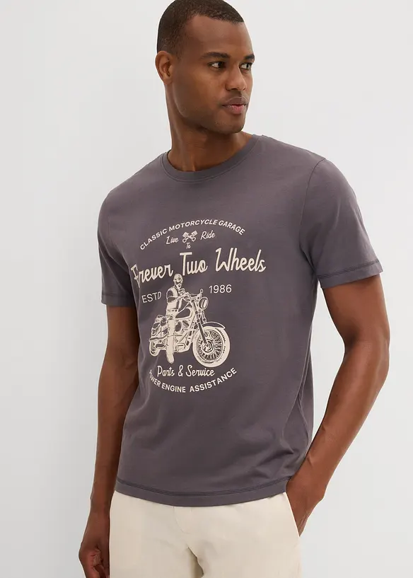 T-Shirt aus reiner Bio-Baumwolle in grau von vorne (im Anschnitt) - bonprix