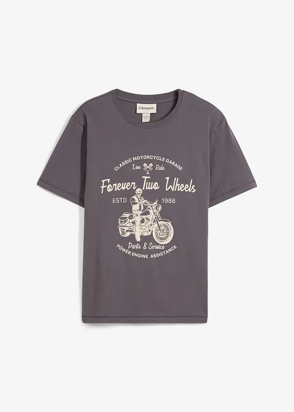 T-Shirt aus reiner Bio-Baumwolle in grau von vorne - bonprix