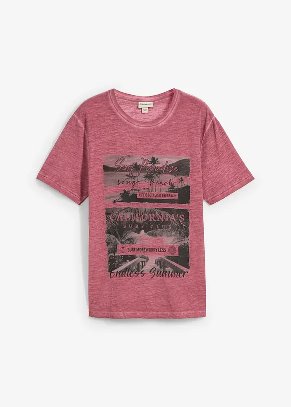 T-Shirt in gewaschener Optik aus Bio-Baumwolle in lila von vorne - bonprix