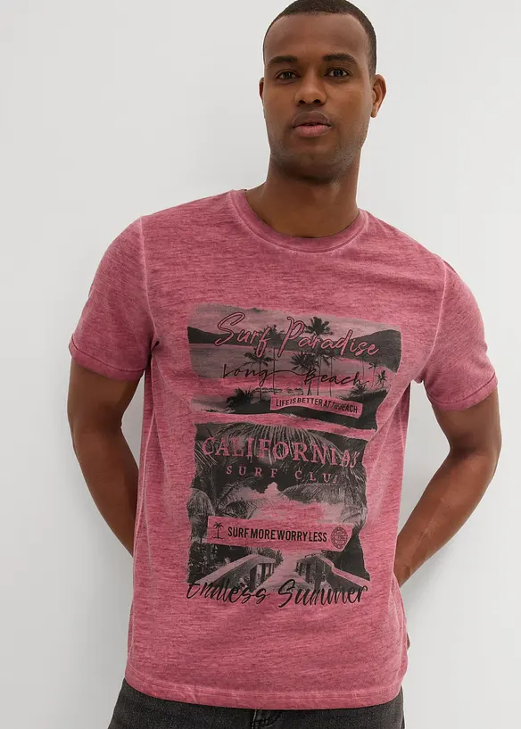 T-Shirt in gewaschener Optik aus Bio-Baumwolle in lila von vorne (im Anschnitt) - bonprix