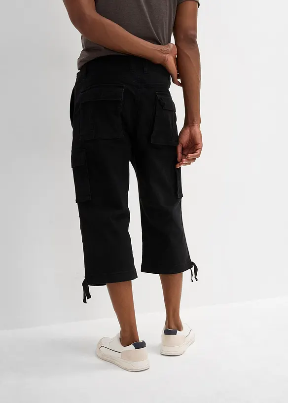 Loose Fit Stretch-3/4-Cargohose, Loose Fit in schwarz von hinten - bonprix