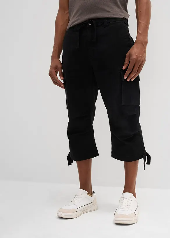 Loose Fit Stretch-3/4-Cargohose, Loose Fit in schwarz von vorne - bonprix