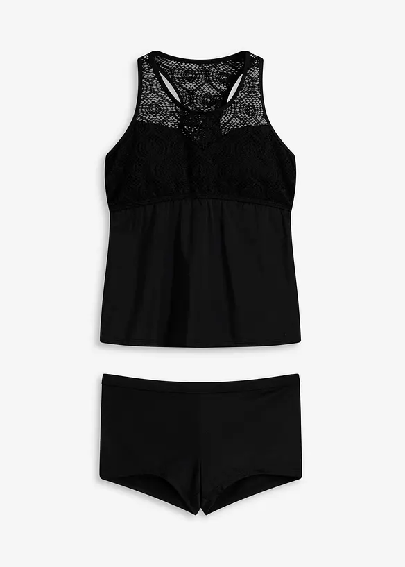 Tankini mit Spitze (2-tlg.Set) in schwarz von vorne - bonprix
