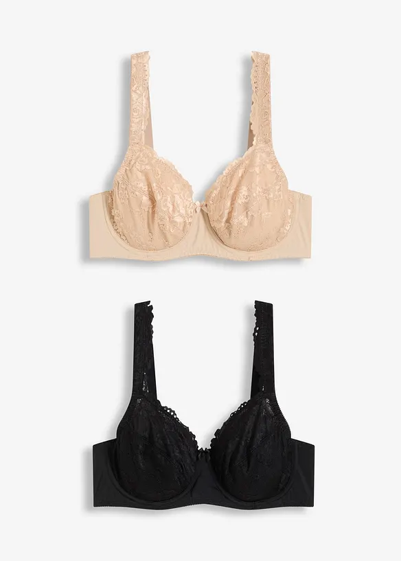 Bügel-BH mit zarter Spitze (2er Pack) in beige von vorne - bonprix
