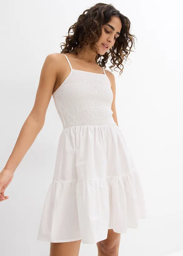 Trägerkleid aus reiner Bio-Baumwolle in weiß von vorne (Totalaufnahme) - bonprix