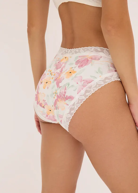 Maxislip mit Bio-Baumwolle und Spitze (5er Pack) in weiß von hinten - bonprix