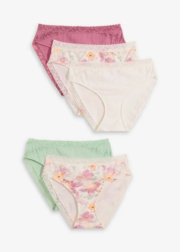 Maxislip mit Bio-Baumwolle und Spitze (5er Pack) in weiß von vorne - bonprix