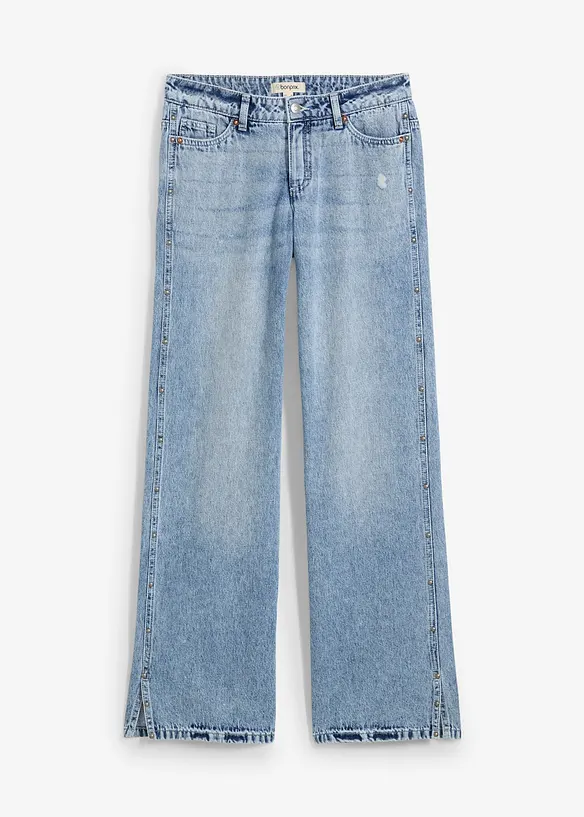 Wide-Leg-Jeans Mid Waist, Low Stretch in blau von vorne - bonprix Wide-Leg-Jeans Mid Waist, Low Stretch in blau von vorne - bonprix