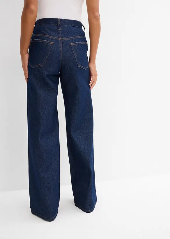 Wide-Leg-Jeans Mid Waist, Low Stretch in blau von hinten - bonprix