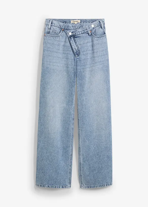 Wide-Leg-Jeans Mid Waist, Low Stretch in blau von vorne - bonprix
