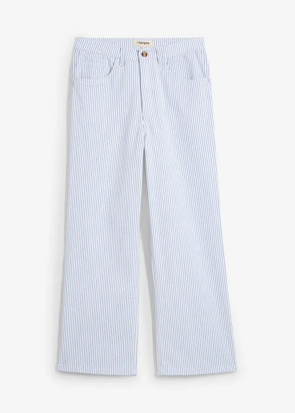 Wide-Leg-Jeans High Waist, cropped in weiß von vorne - bonprix