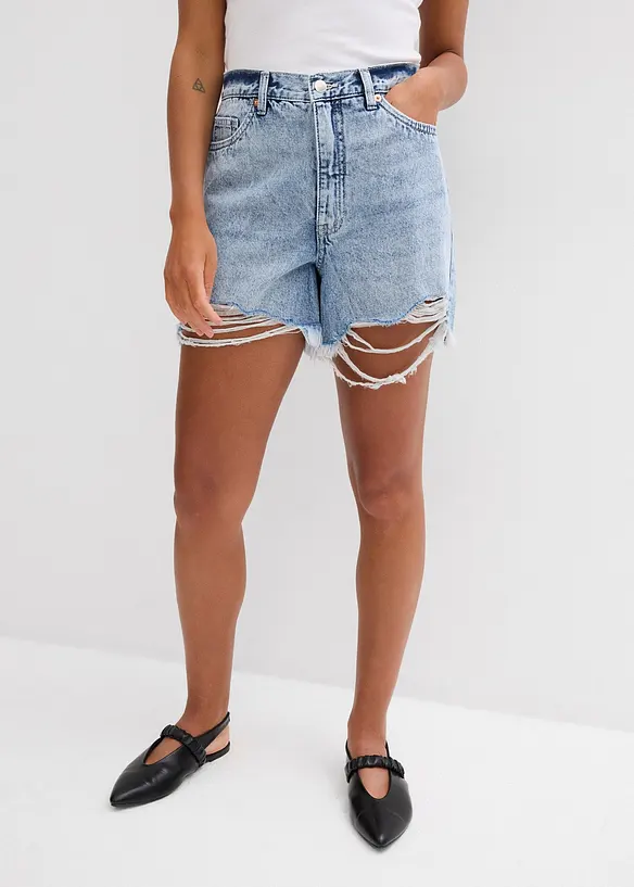Jeans-Shorts High Waist, Low Stretch in blau von vorne - bonprix
