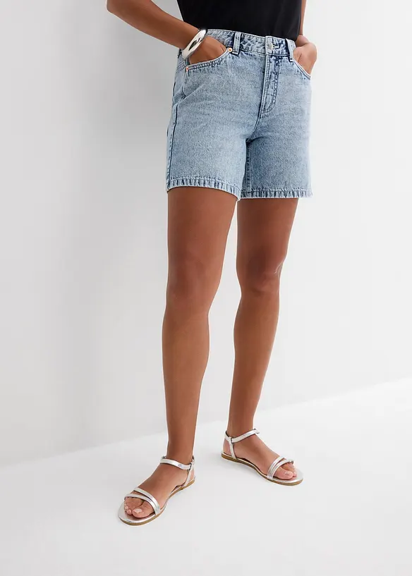 Jeans-Shorts Mid Waist in blau von vorne - bonprix