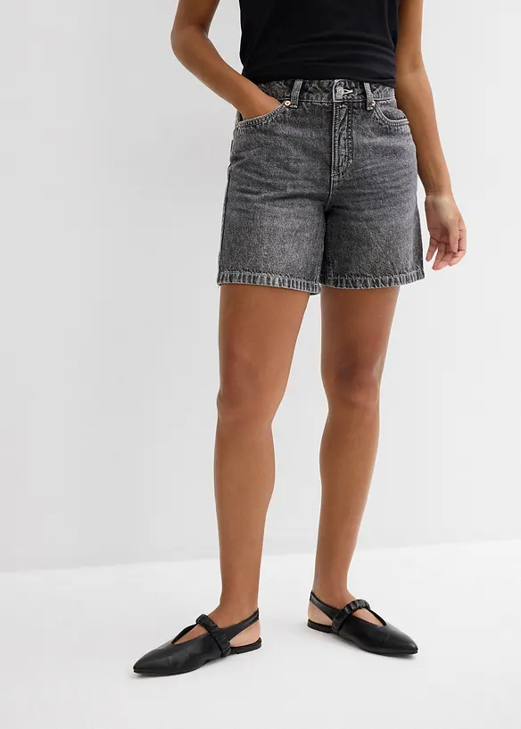 Jeans-Shorts Mid Waist in schwarz von vorne - bonprix