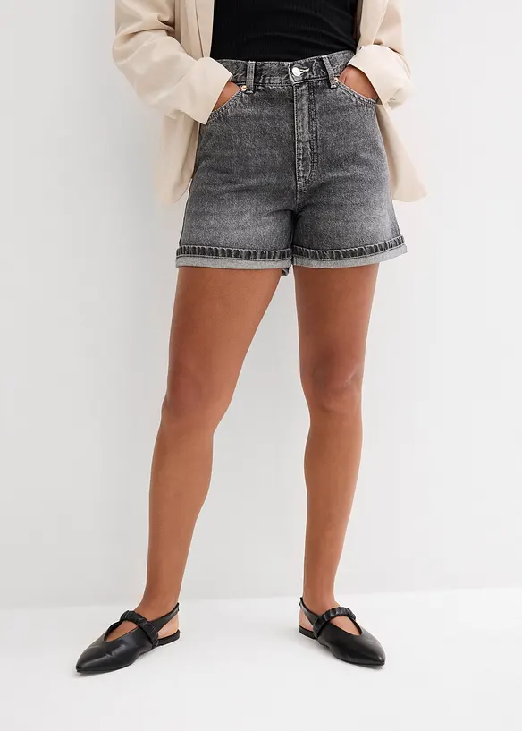 Jeans-Shorts High Waist, Low Stretch in schwarz von vorne - bonprix